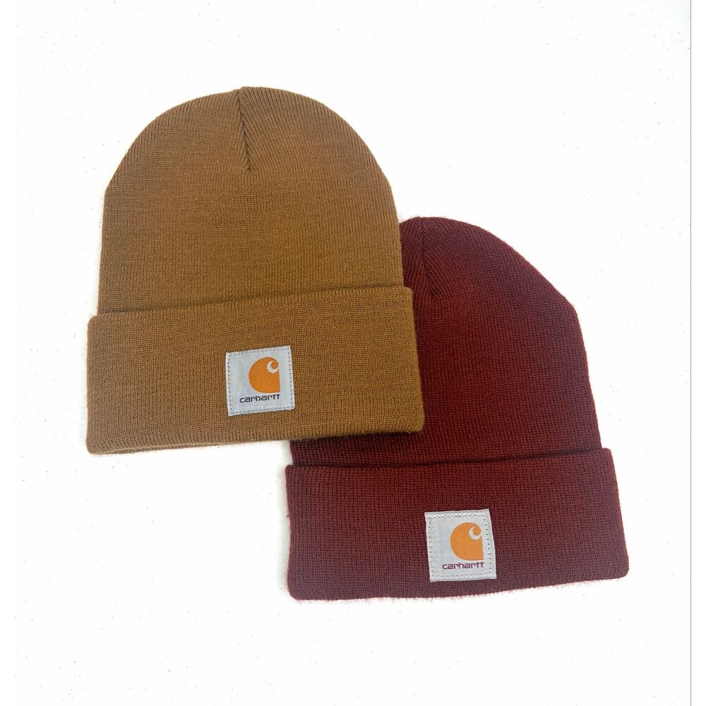 Carhartt Cuffed Beanies Lot of 2 A-18 Brown Rust Red Streetwear Workwear